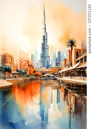 Illustration of the beautiful city of Dubai. United Arab Emirates Illustration of the beautiful city of Dubai. United Arab Emirates 107252183