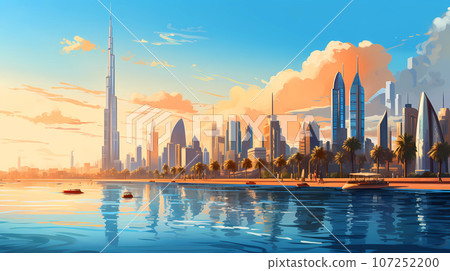 Illustration of the beautiful city of Dubai. United Arab Emirates 107252200