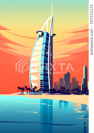 Illustration of the beautiful city of Dubai. United Arab Emirates Illustration of the beautiful city of Dubai. United Arab Emirates 107252225