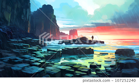 Illustration of beautiful view of Giants Causeway, Ireland Illustration of beautiful view of Giants Causeway, Ireland 107252240