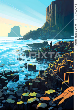 Illustration of beautiful view of Giants Causeway, Ireland Illustration of beautiful view of Giants Causeway, Ireland 107252241