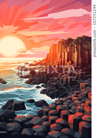 Illustration of beautiful view of Giants Causeway, Ireland Illustration of beautiful view of Giants Causeway, Ireland 107252244