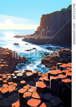 Illustration of beautiful view of Giants Causeway, Ireland Illustration of beautiful view of Giants Causeway, Ireland 107252246