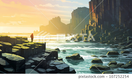Illustration of beautiful view of Giants Causeway, Ireland 107252254