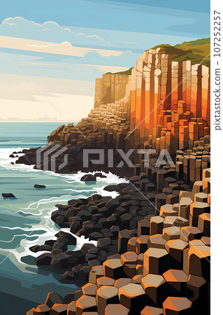 Illustration of beautiful view of Giants Causeway, Ireland 107252257