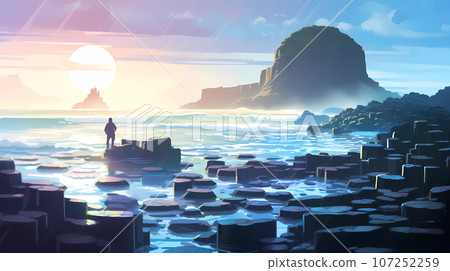 Illustration of beautiful view of Giants Causeway, Ireland 107252259