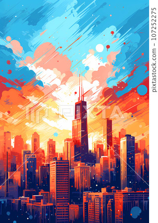 Illustration of a beautiful view of Chicago, USA 107252275
