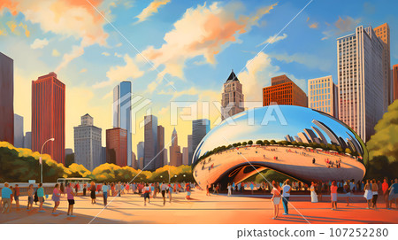 Illustration of a beautiful view of Chicago, USA Illustration of a beautiful view of Chicago, USA 107252280