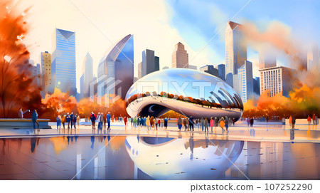 Illustration of a beautiful view of Chicago, USA Illustration of a beautiful view of Chicago, USA 107252290