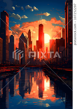 Illustration of a beautiful view of Chicago, USA 107252297