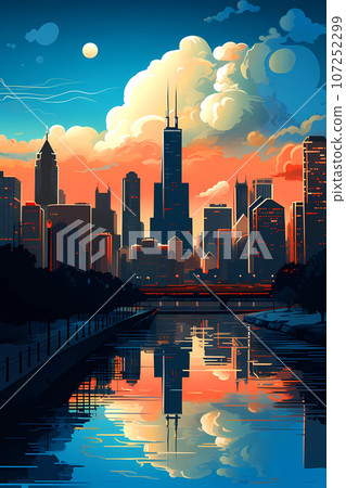 Illustration of a beautiful view of Chicago, USA 107252299