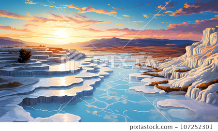 Illustration of a beautiful view of the travertines Illustration of a beautiful view of the travertines 107252301