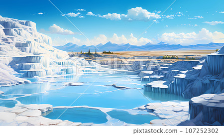 Illustration of a beautiful view of the travertines 107252302