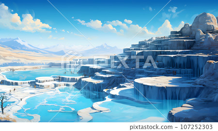 Illustration of a beautiful view of the travertines 107252303