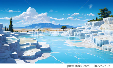 Illustration of a beautiful view of the travertines Illustration of a beautiful view of the travertines 107252306