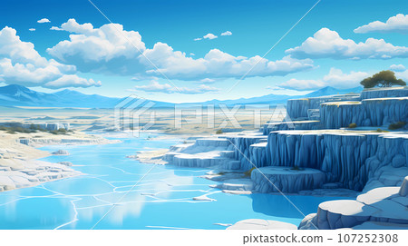 Illustration of a beautiful view of the travertines 107252308