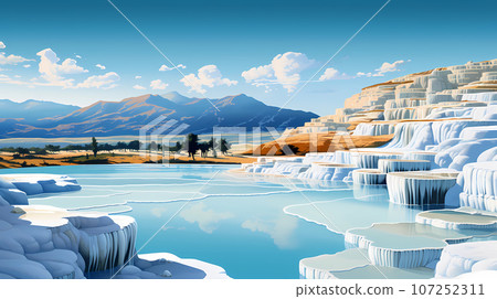 Illustration of a beautiful view of the travertines Illustration of a beautiful view of the travertines 107252311