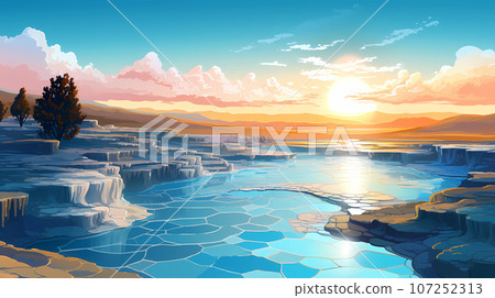 Illustration of a beautiful view of the travertines 107252313