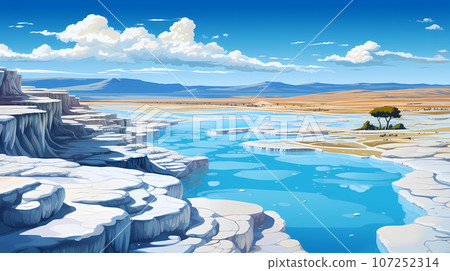 Illustration of a beautiful view of the travertines Illustration of a beautiful view of the travertines 107252314