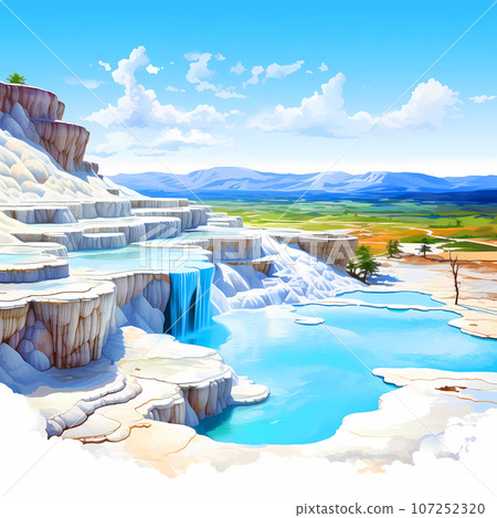 Illustration of a beautiful view of the travertines Illustration of a beautiful view of the travertines 107252320