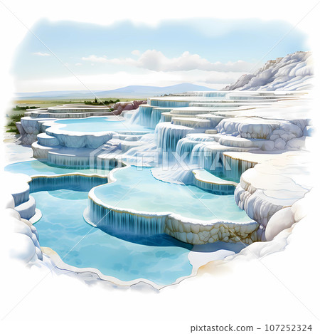 Illustration of a beautiful view of the travertines 107252324