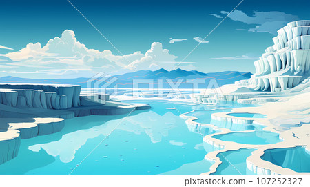 Illustration of a beautiful view of the travertines 107252327