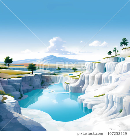 Illustration of a beautiful view of the travertines Illustration of a beautiful view of the travertines 107252329