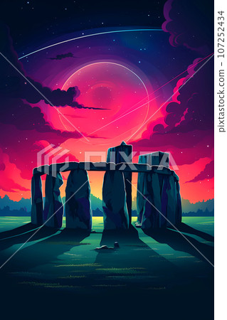 Illustration of beautiful view of Stonehenge, United Kingdom Illustration of beautiful view of Stonehenge, United Kingdom 107252434