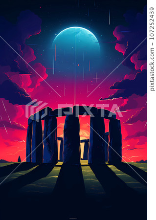 Illustration of beautiful view of Stonehenge, United Kingdom 107252439
