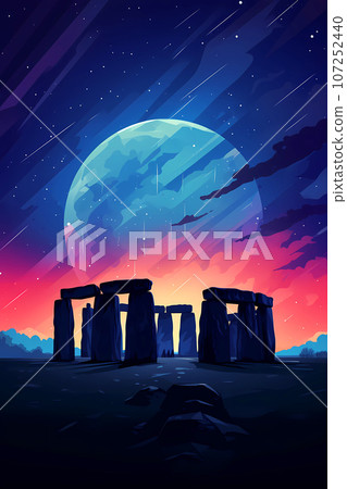 Illustration of beautiful view of Stonehenge, United Kingdom 107252440