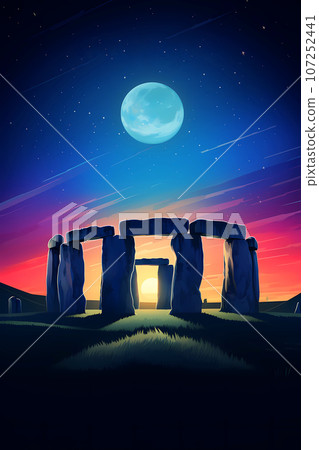 Illustration of beautiful view of Stonehenge, United Kingdom 107252441