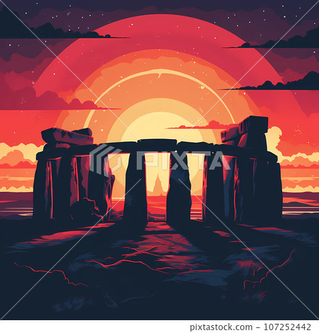 Illustration of beautiful view of Stonehenge, United Kingdom 107252442