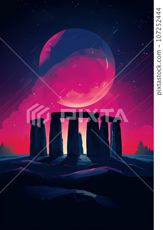 Illustration of beautiful view of Stonehenge, United Kingdom Illustration of beautiful view of Stonehenge, United Kingdom 107252444