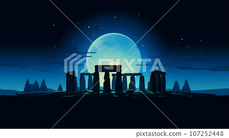 Illustration of beautiful view of Stonehenge, United Kingdom 107252448