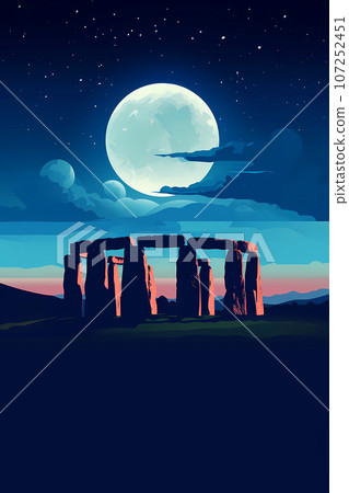 Illustration of beautiful view of Stonehenge, United Kingdom Illustration of beautiful view of Stonehenge, United Kingdom 107252451