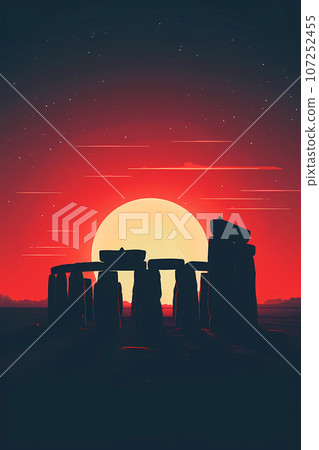 Illustration of beautiful view of Stonehenge, United Kingdom 107252455