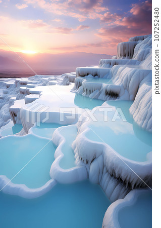 Illustration of beautiful view of Pamukkale, Turkey 107252480
