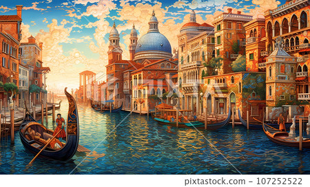 Illustration of the beautiful city of Venice. City of gondoliers, bridges, carnivals and love. Italy Illustration of the beautiful city of Venice. City of gondoliers, bridges, carnivals and love. Italy 107252522