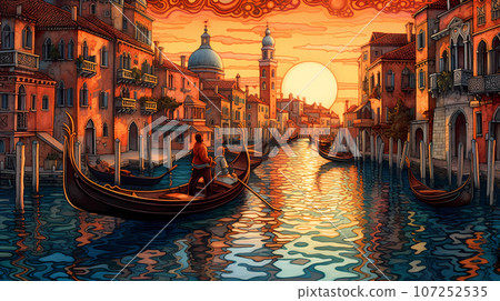 Illustration of the beautiful city of Venice. City of gondoliers, bridges, carnivals and love. Italy Illustration of the beautiful city of Venice. City of gondoliers, bridges, carnivals and love. Italy 107252535