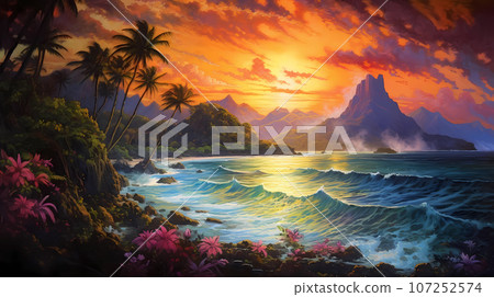 Illustration of a beautiful view of Hawaii, USA 107252574
