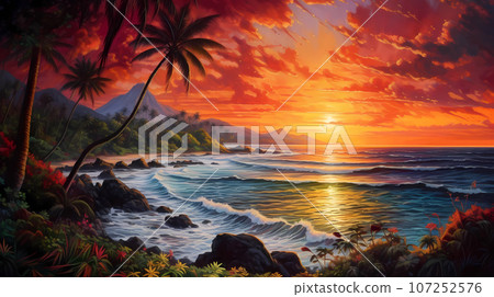 Illustration of a beautiful view of Hawaii, USA Illustration of a beautiful view of Hawaii, USA 107252576