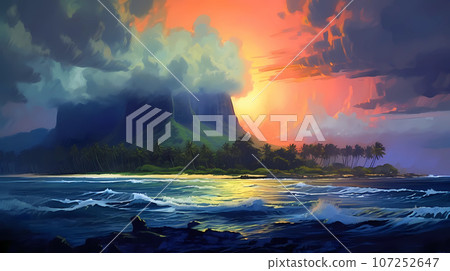Illustration of a beautiful view of Hawaii, USA Illustration of a beautiful view of Hawaii, USA 107252647