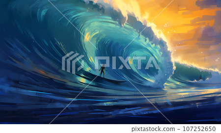 Illustration of a surfer on the background of the ocean Illustration of a surfer on the background of the ocean 107252650