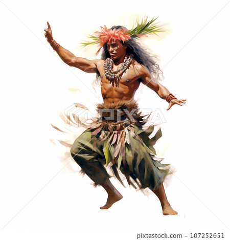 Illustration of traditional hawaiian lifestyle on an island, Hawaii, USA Illustration of traditional hawaiian lifestyle on an island, Hawaii, USA 107252651