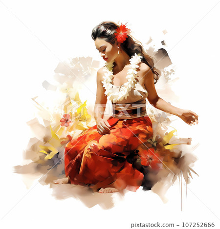 Illustration of traditional hawaiian lifestyle on an island, Hawaii, USA Illustration of traditional hawaiian lifestyle on an island, Hawaii, USA 107252666