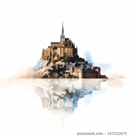 Illustration of beautiful view of Mont Saint-Michel, France 107252675