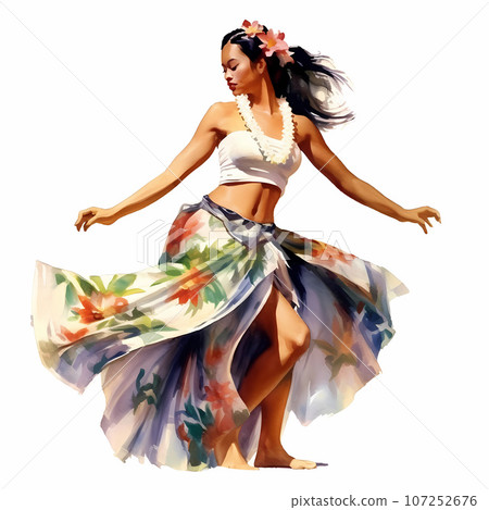 Illustration of traditional hawaiian lifestyle on an island, Hawaii, USA 107252676
