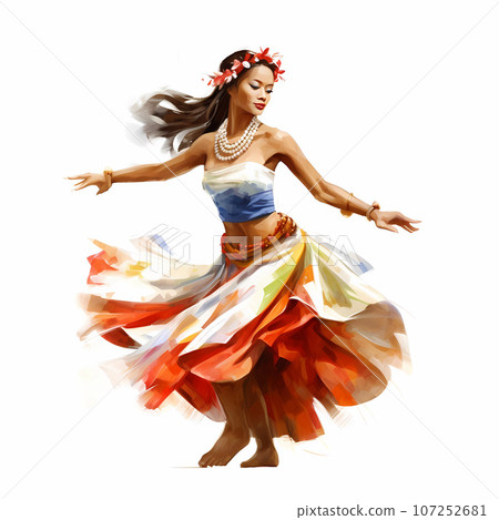 Illustration of traditional hawaiian lifestyle on an island, Hawaii, USA 107252681