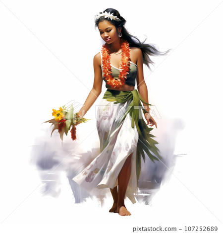 Illustration of traditional hawaiian lifestyle on an island, Hawaii, USA Illustration of traditional hawaiian lifestyle on an island, Hawaii, USA 107252689