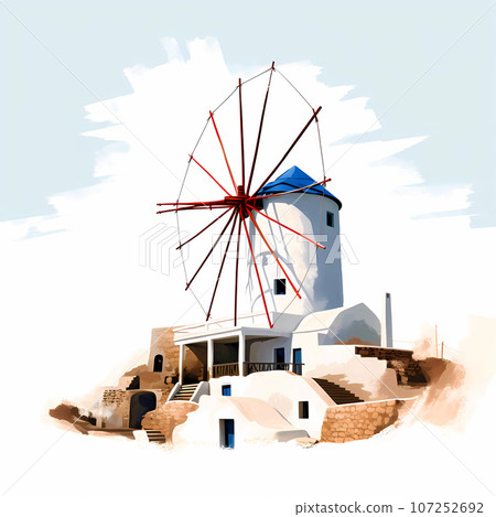 Illustration of a beautiful view of a greek village, Greece Illustration of a beautiful view of a greek village, Greece 107252692